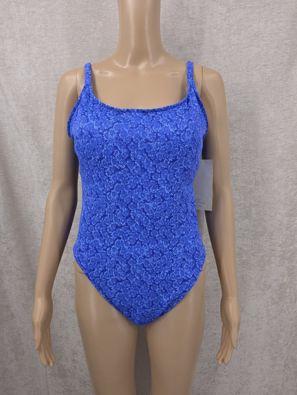 Raisins Vintage 90s Blue One Piece Swimsuit Scoop Neck Blue Daisies High Cut Leg